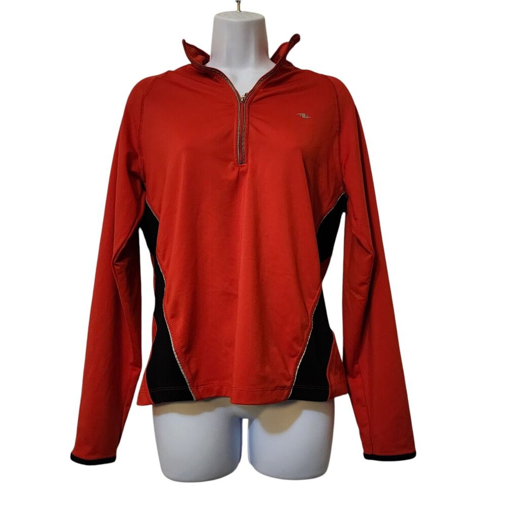 Athletic Works Womens Top Size M 8/10 Orange 1/4 Zip Mock Neck Long Sleeve